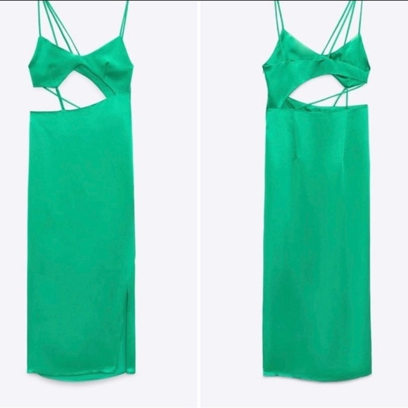 Zara satin kelly green dress - Picture 3 of 9